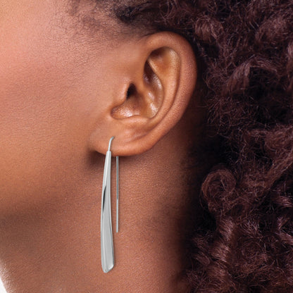 Sterling Silver Rhodium Plate Polished Drop Bar Threader Earrings