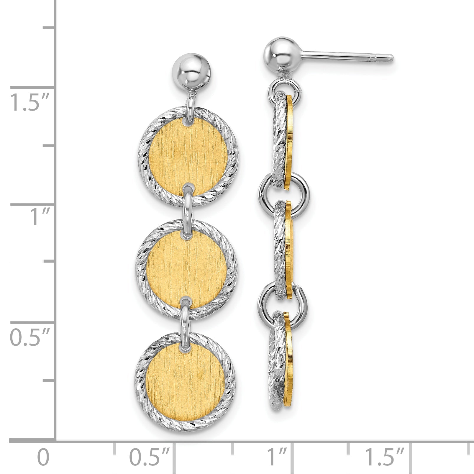 Sterling Silver Ss Rhodium/Gold Plated Polished/Brushed Circles Dangle Earrings