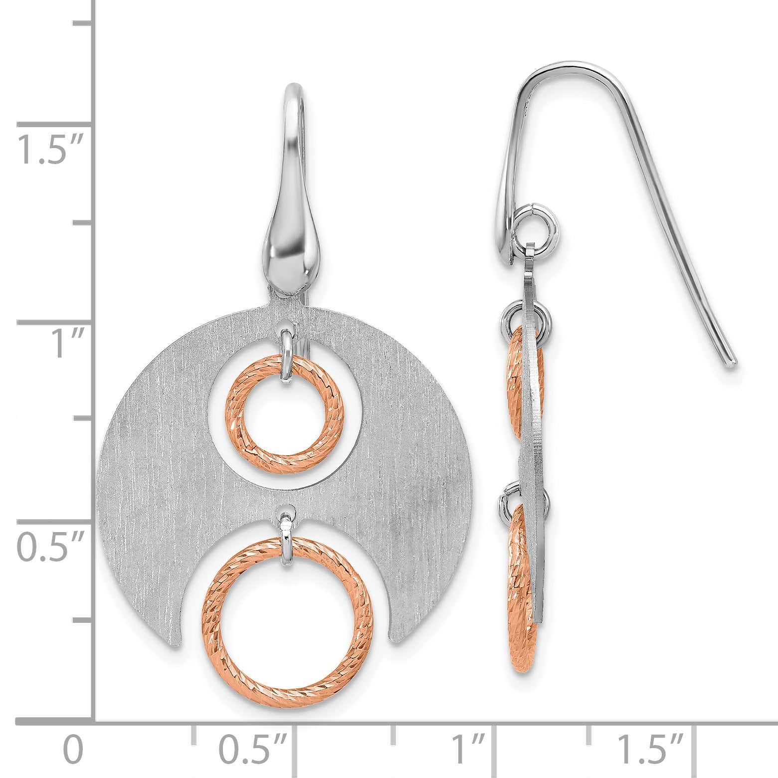 Sterling Silver Ss Rhodium/Rose Gold Plat Polished/Brushed Dangle Earrings