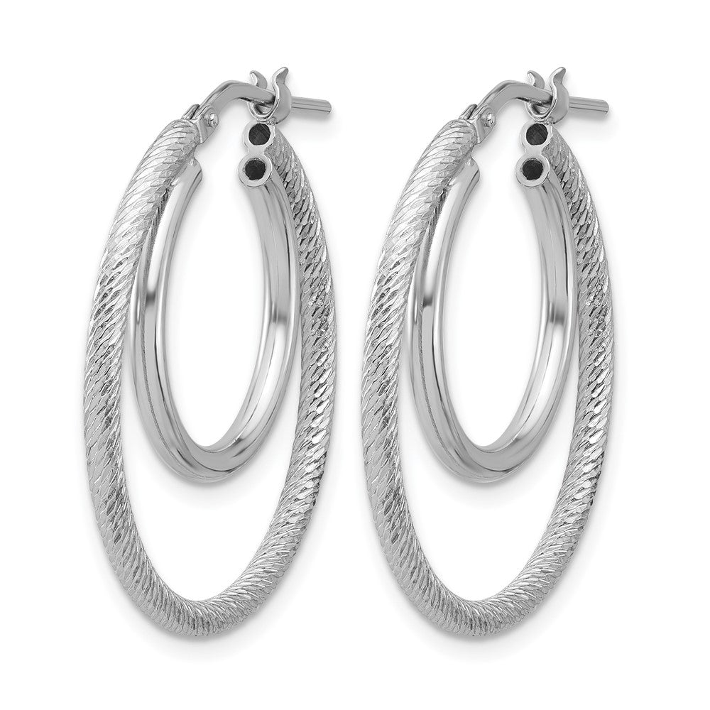 Sterling Silver Rh Plat Polished And Textured Double Hoop Earrings