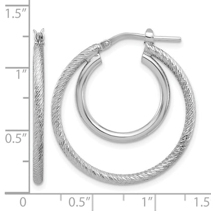 Sterling Silver Rh Plat Polished And Textured Double Hoop Earrings