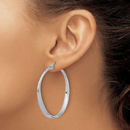 Sterling Silver Rhodium Plated Polished Hoop Earrings