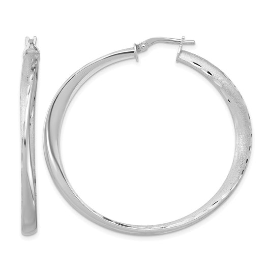 Sterling Silver Rhodium Plated Polished Hoop Earrings