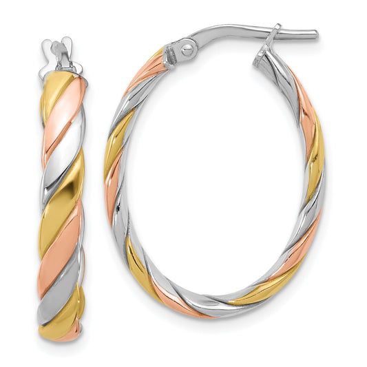 Sterling Silver Ss Rh Plated With Gold And Rose Tone Polished Hoop Earrings