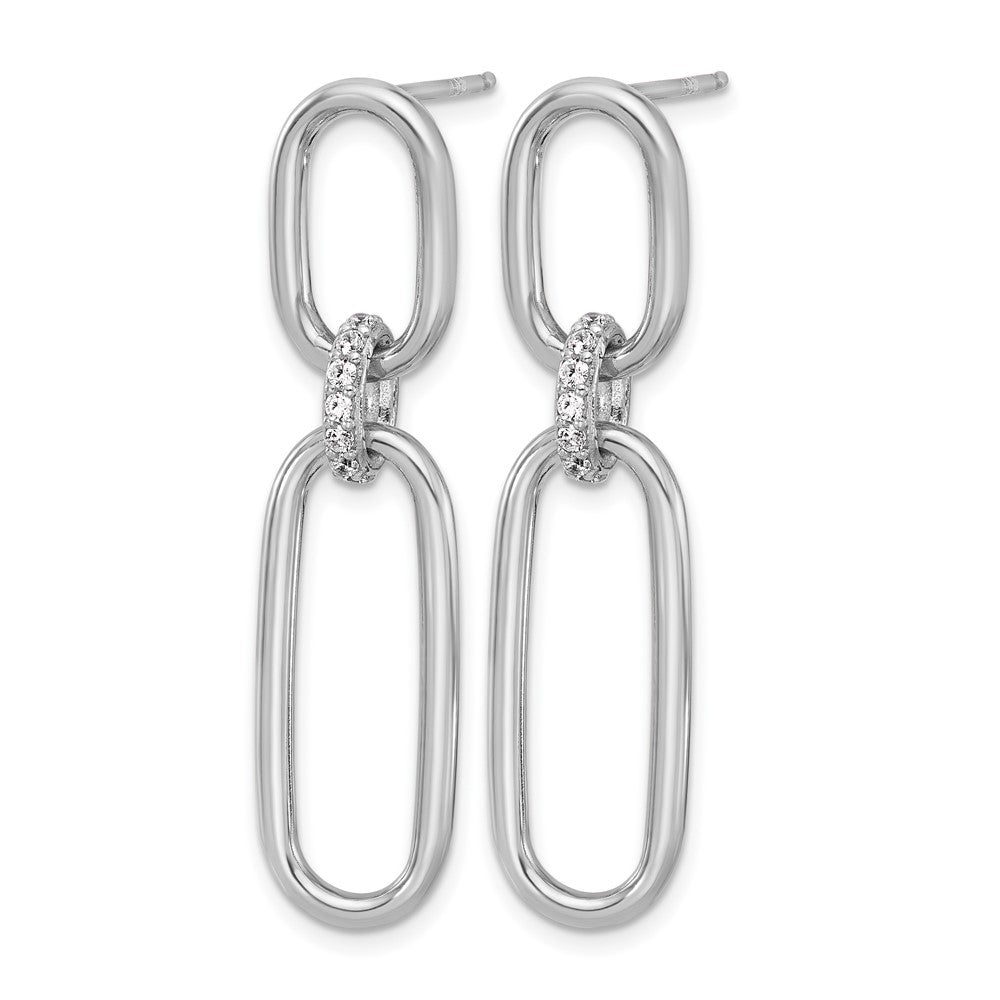 Sterling Silver Rh Plated Polished Cz Dangle Post Earrings