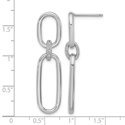 Sterling Silver Rh Plated Polished Cz Dangle Post Earrings