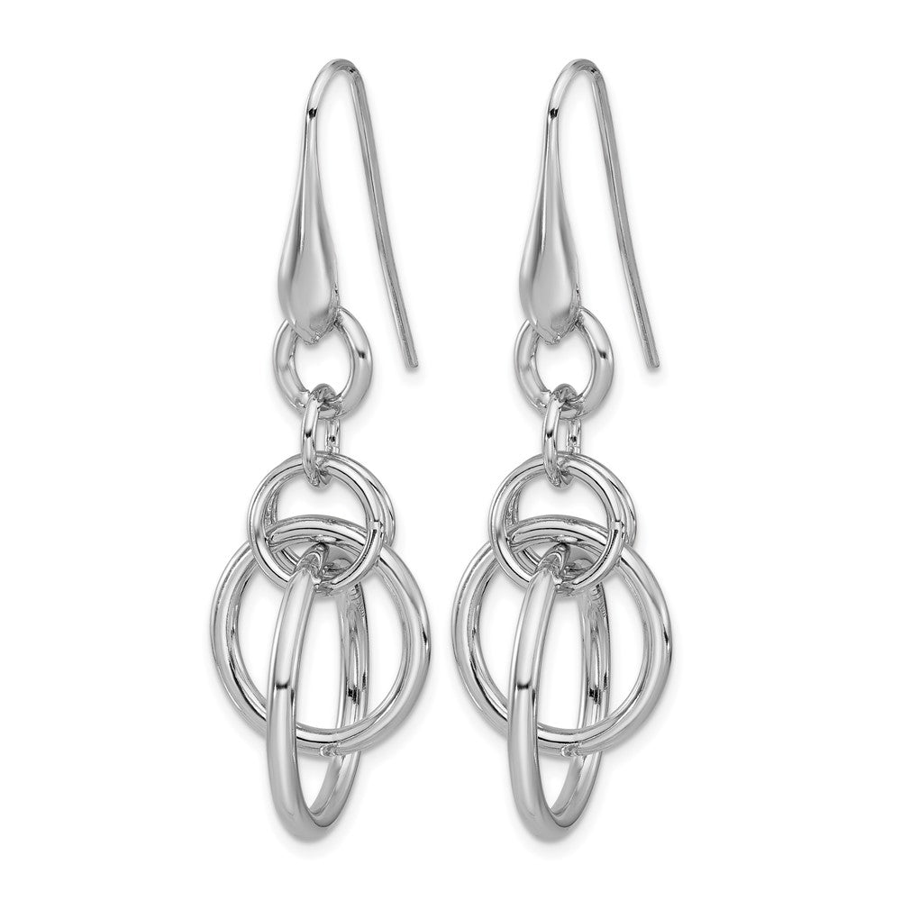 Sterling Silver Rhodium Plated Polished Circle Dangle Earrings
