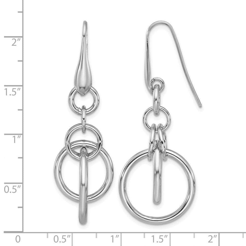 Sterling Silver Rhodium Plated Polished Circle Dangle Earrings
