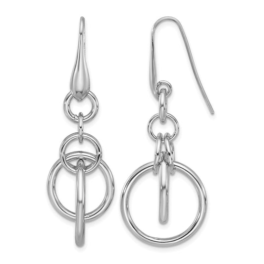 Sterling Silver Rhodium Plated Polished Circle Dangle Earrings