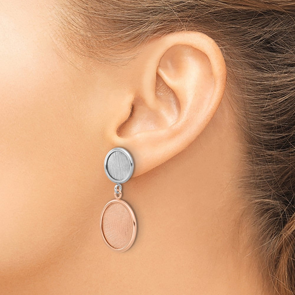 Sterling Silver Ss Rhodium/Rose Tone Radiant Essence Polished/Scratch Earrings