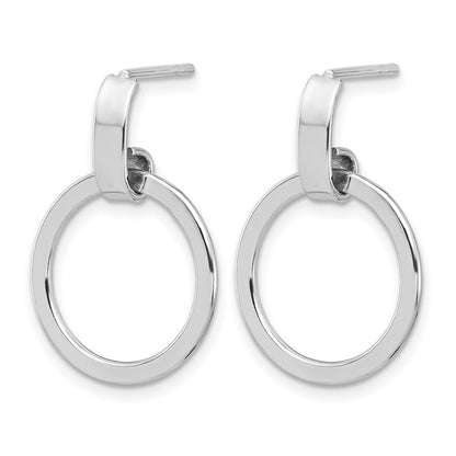 Sterling Silver Rhodium Plated Polished Circle Dangle Earrings