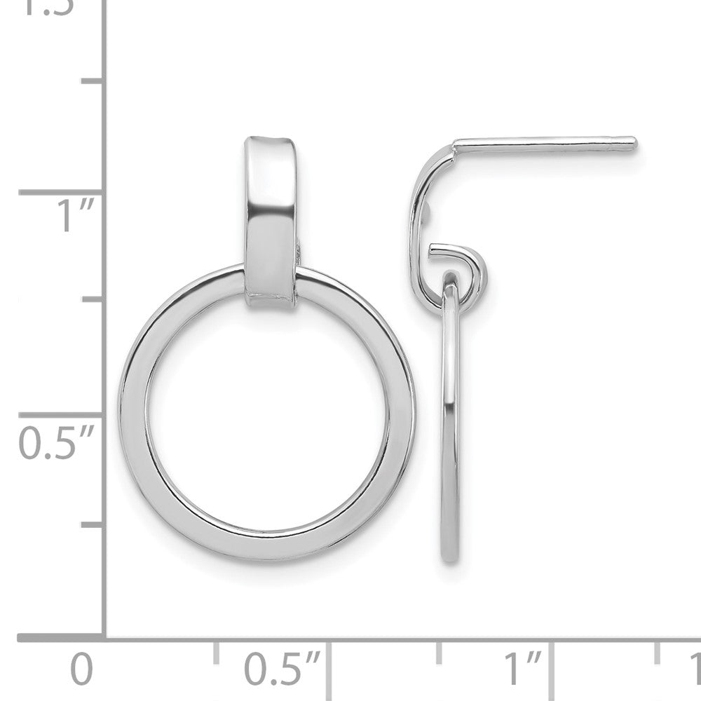 Sterling Silver Rhodium Plated Polished Circle Dangle Earrings