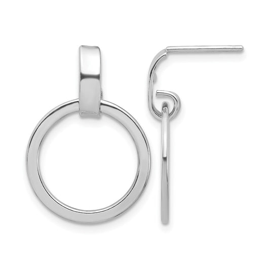Sterling Silver Rhodium Plated Polished Circle Dangle Earrings
