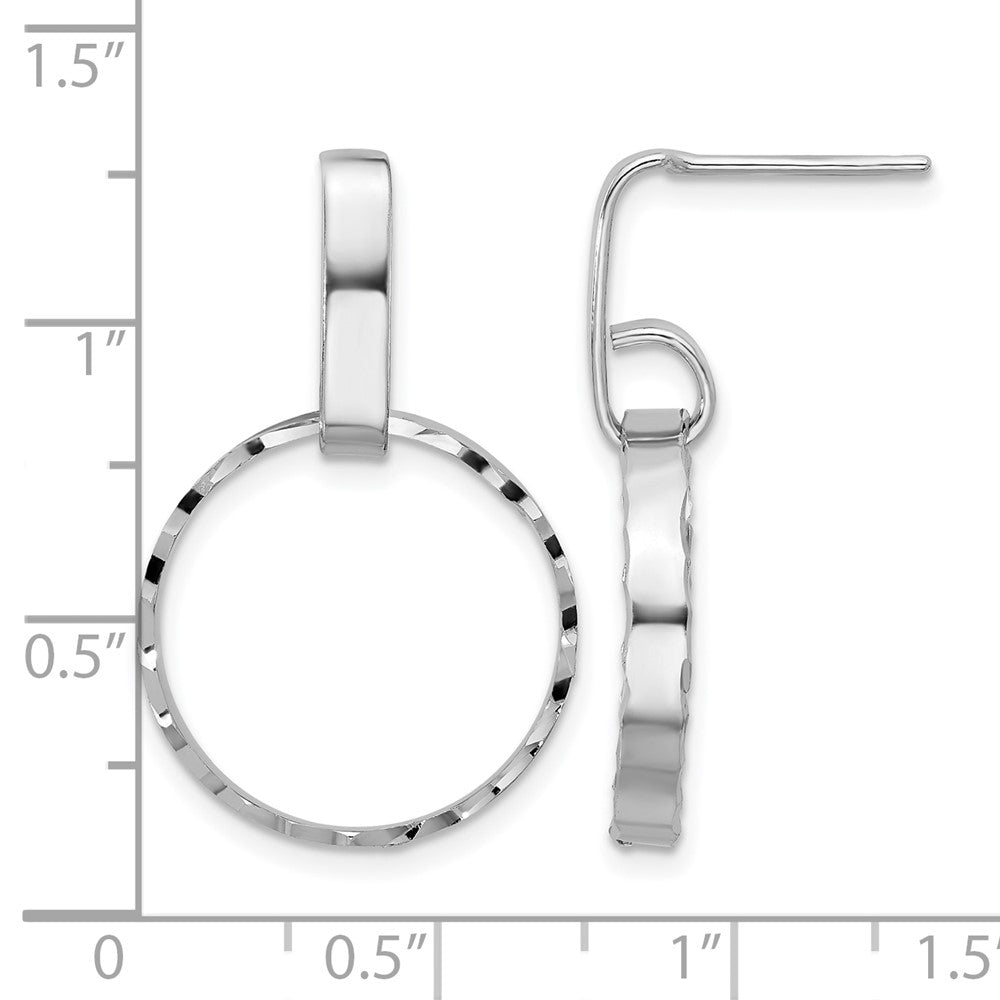 Sterling Silver Rhodium Plated D/C Circles Post Dangle Earrings