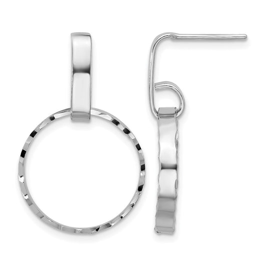 Sterling Silver Rhodium Plated D/C Circles Post Dangle Earrings