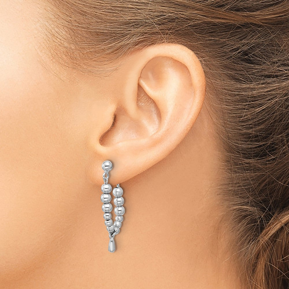 Sterling Silver Rh Plated Ball Dangle Post Earrings