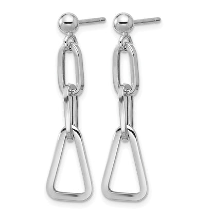 Sterling Silver Rh Plate Geometric Link Dangle Post Earrings