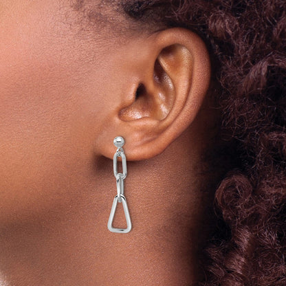 Sterling Silver Rh Plate Geometric Link Dangle Post Earrings