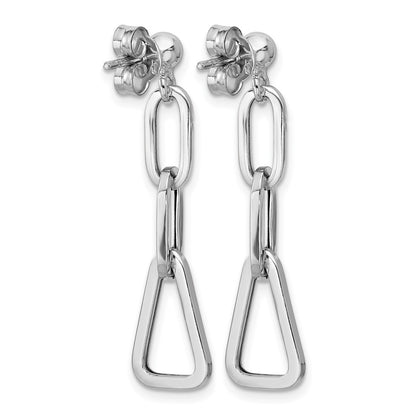 Sterling Silver Rh Plate Geometric Link Dangle Post Earrings
