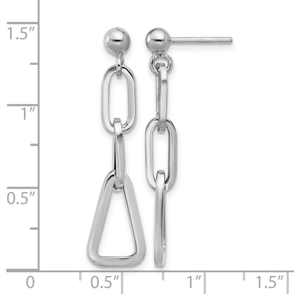 Sterling Silver Rh Plate Geometric Link Dangle Post Earrings