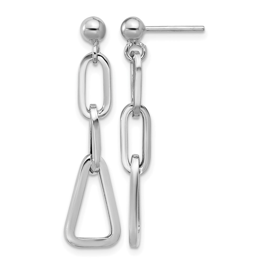 Sterling Silver Rh Plate Geometric Link Dangle Post Earrings