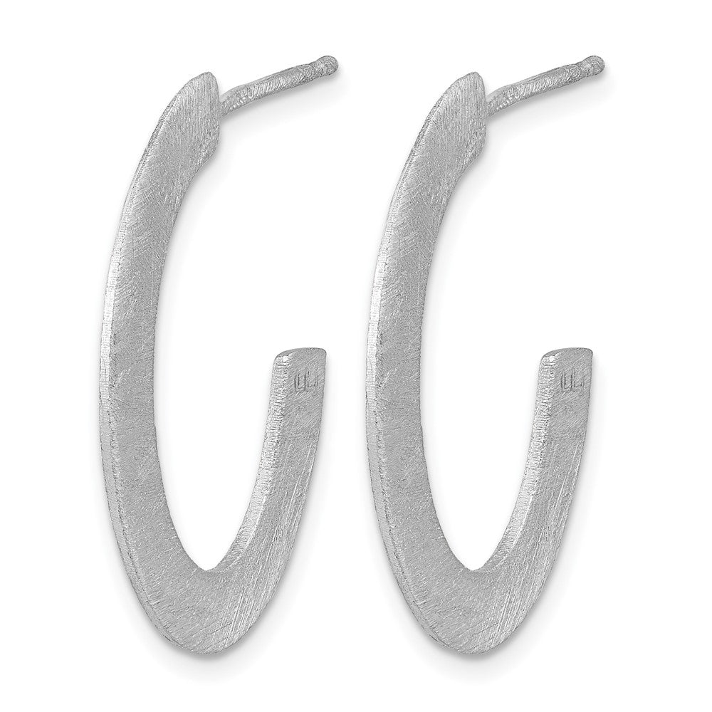 Sterling Silver Rh Plated Scratch Finish J Hoop Post Earrings