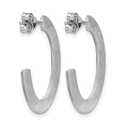 Sterling Silver Rh Plated Scratch Finish J Hoop Post Earrings