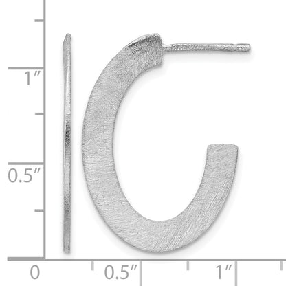 Sterling Silver Rh Plated Scratch Finish J Hoop Post Earrings