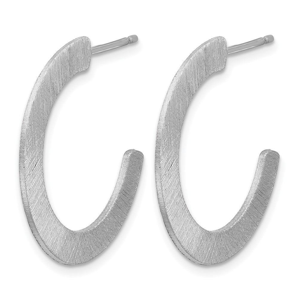 Sterling Silver Rh Plated Scratch Finish J Hoop Post Earrings