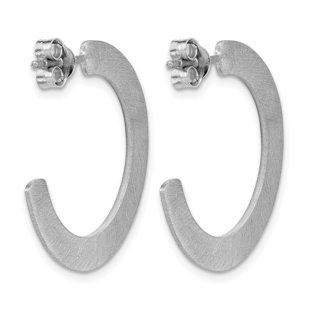 Sterling Silver Rh Plated Scratch Finish J Hoop Post Earrings