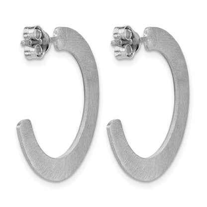 Sterling Silver Rh Plated Scratch Finish J Hoop Post Earrings