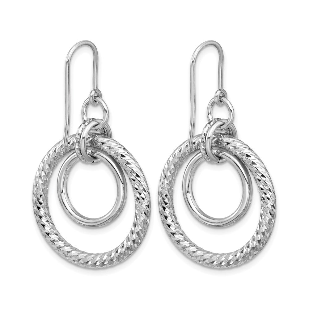 Sterling Silver Rh Pl Polish/Dia Cut Circles Dangle Earrings