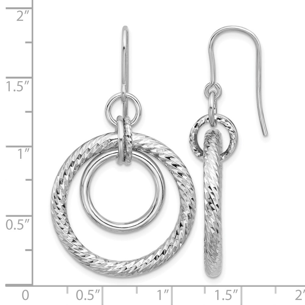 Sterling Silver Rh Pl Polish/Dia Cut Circles Dangle Earrings