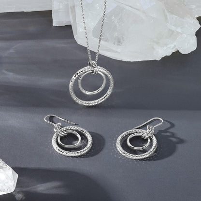 Sterling Silver Rh Pl Polish/Dia Cut Circles Dangle Earrings