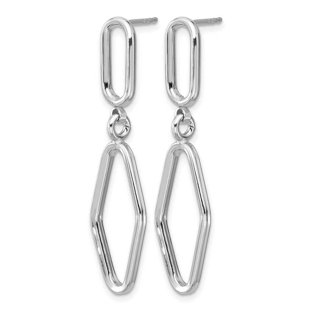 Sterling Silver Rh Plat Polish Geometric Dangle Post Earrings