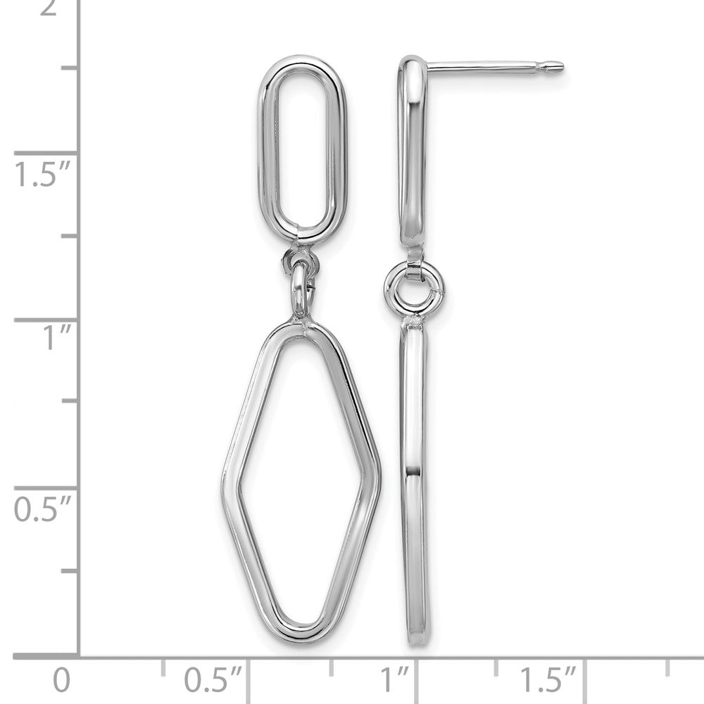 Sterling Silver Rh Plat Polish Geometric Dangle Post Earrings