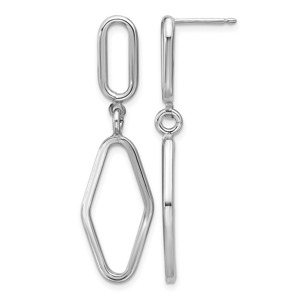 Sterling Silver Rh Plat Polish Geometric Dangle Post Earrings