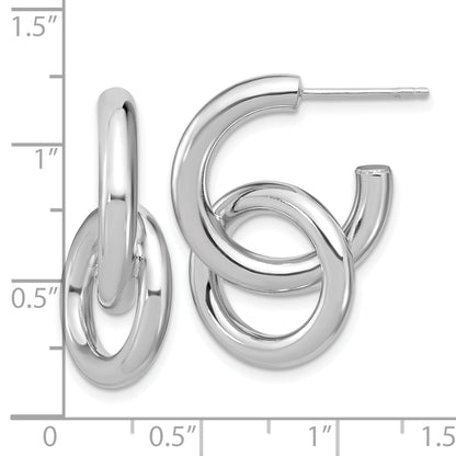 Sterling Silver Rh Plated Polished Circle Drop Post Earrings