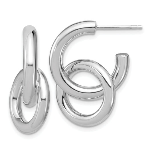 Sterling Silver Rh Plated Polished Circle Drop Post Earrings