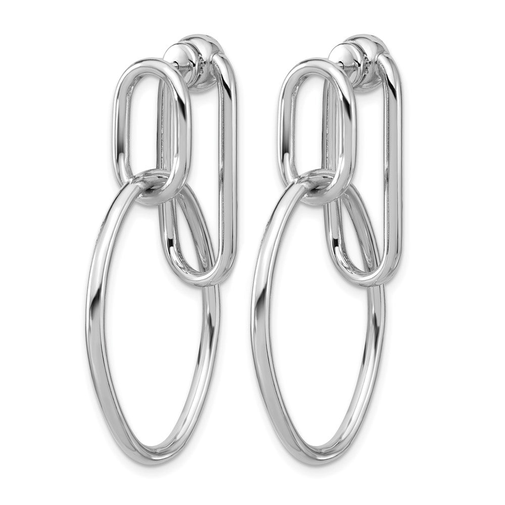 Sterling Silver Ss Rh Plated Polished Front/Back Oval Dangle Post Earrings