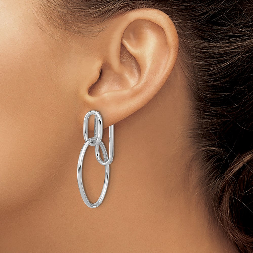 Sterling Silver Ss Rh Plated Polished Front/Back Oval Dangle Post Earrings
