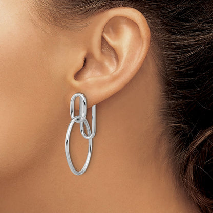 Sterling Silver Ss Rh Plated Polished Front/Back Oval Dangle Post Earrings