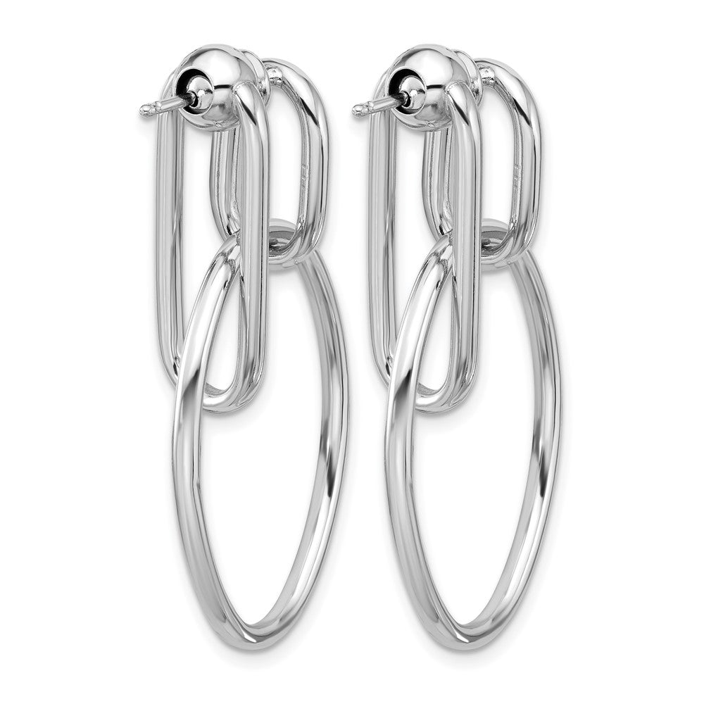 Sterling Silver Ss Rh Plated Polished Front/Back Oval Dangle Post Earrings