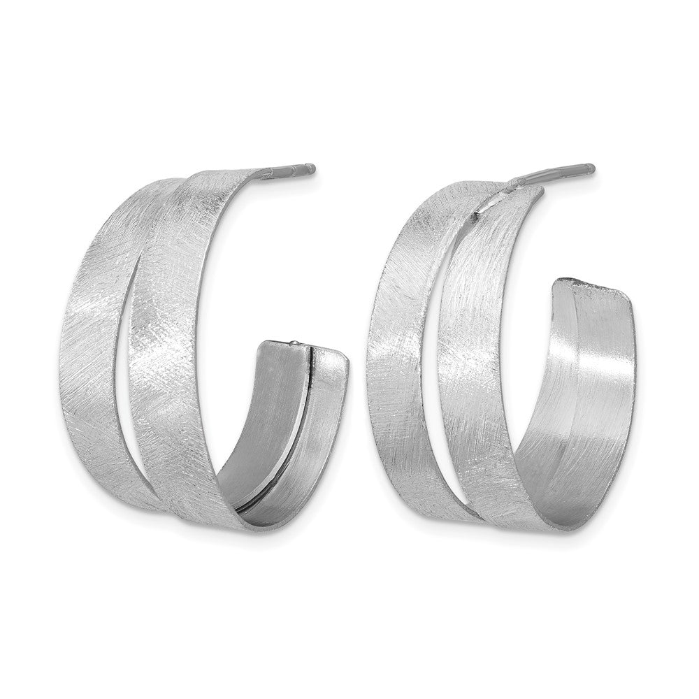 Sterling Silver Rhodium Plate Scratch Finish J Hoop Earrings