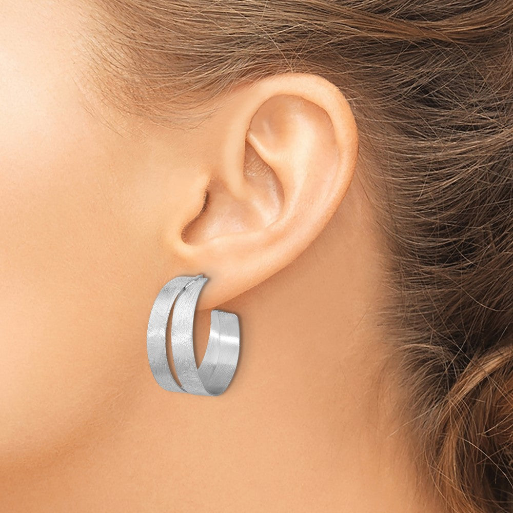 Sterling Silver Rhodium Plate Scratch Finish J Hoop Earrings