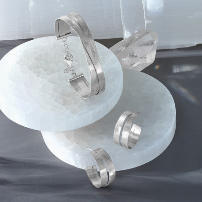 Sterling Silver Rhodium Plate Scratch Finish J Hoop Earrings