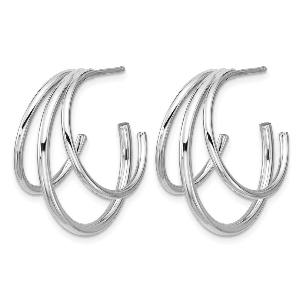 Sterling Silver Rh Plated Polished 3 Row J Hoop Post Earrings