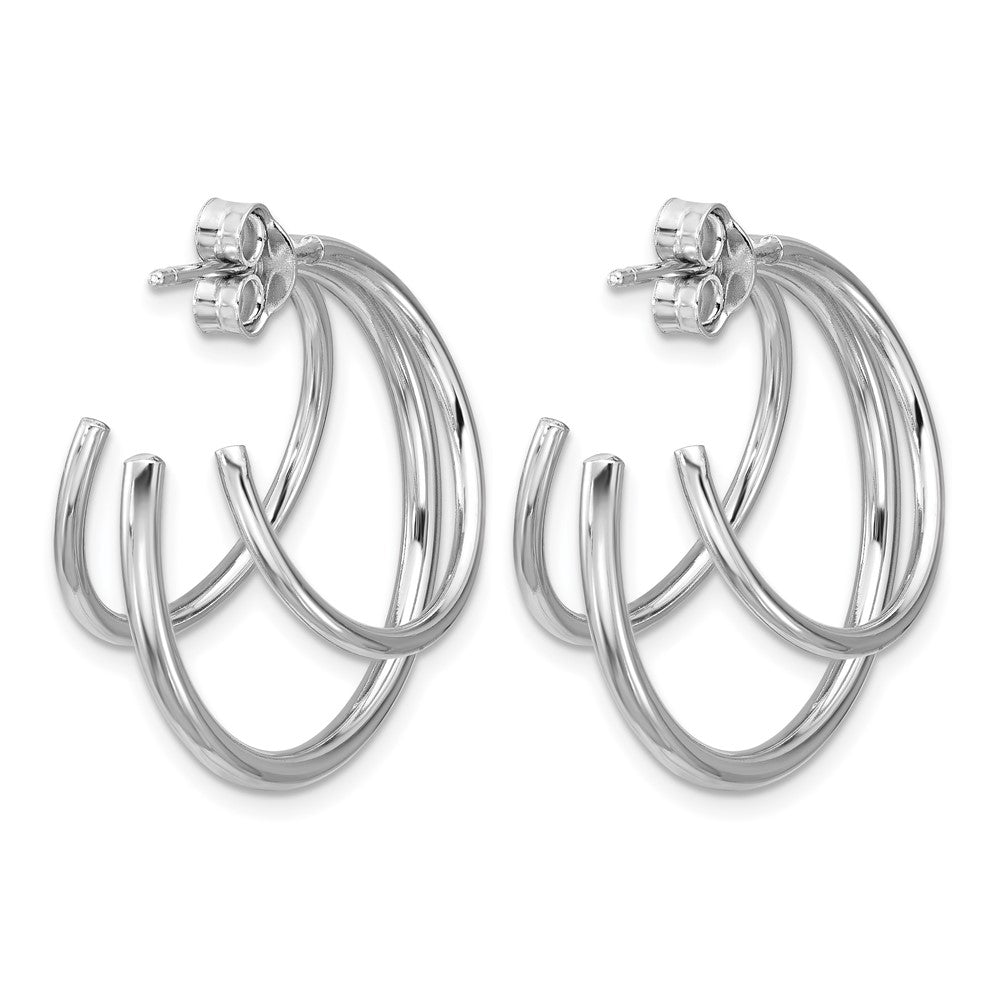 Sterling Silver Rh Plated Polished 3 Row J Hoop Post Earrings