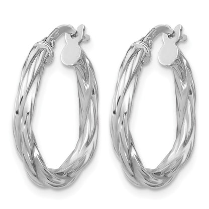 Sterling Silver Rh Plated Polished Twisted Hoop Earrings
