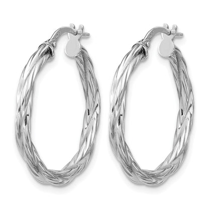 Sterling Silver Rh Plated Polished Twisted Hoop Earrings